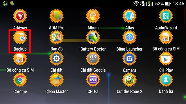Biểu tượng ứng dụng AsusBackup ở ngoài giao diện ngăn kéo ứng dụng