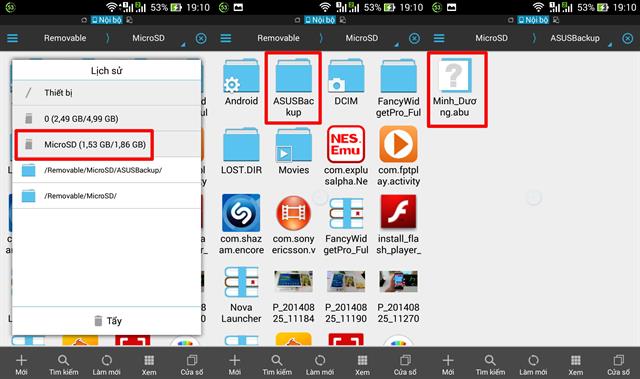 Dữ liệu được sao lưu ở thẻ nhớ > ASUSbackup