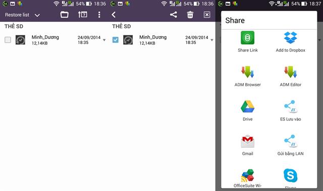 Giao diện phần Restore ứng dụng