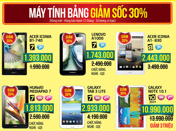 Máy tính bảng giảm 30%