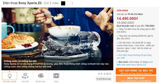 Giá bán hiện tại của Xperia Z1 và Xperia Z2