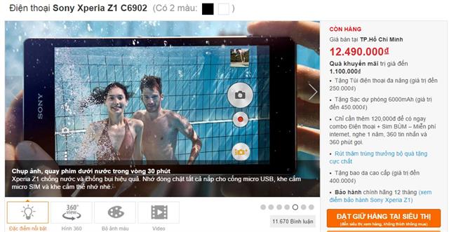 Giá bán hiện tại của Xperia Z1 và Xperia Z2