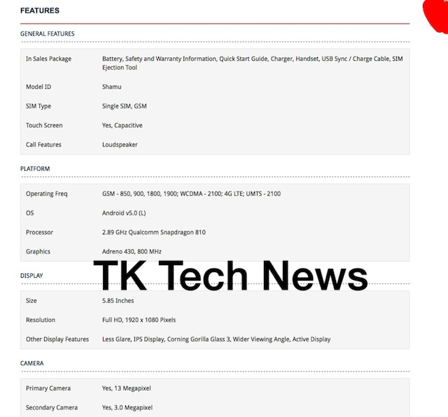 Thông số kỹ thuật của Nexus X