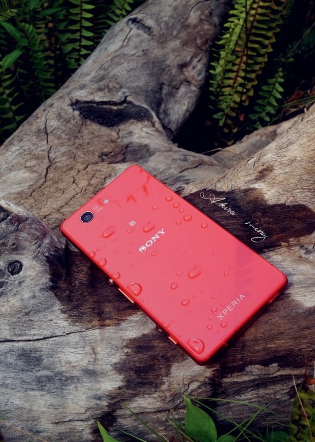 Sony Xperia Z3 Compact sắc xanh và đỏ nghiêng mình dưới ánh nắng