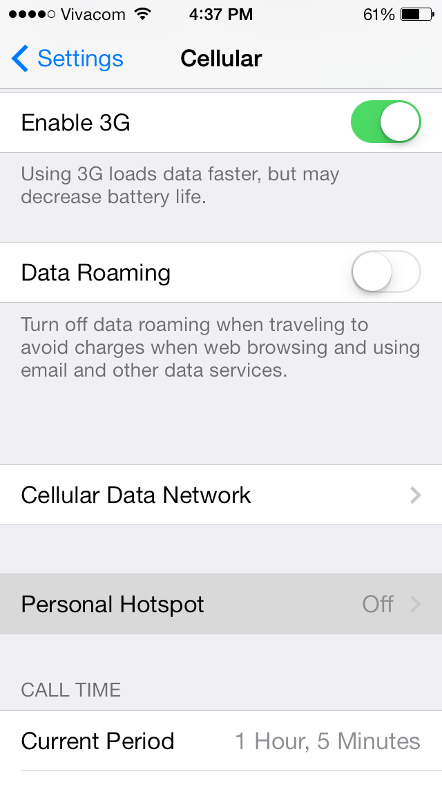 Bật Personal Hotspot lên