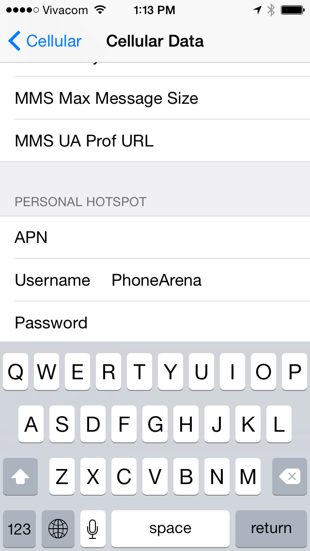 4. Cuộn xuống khu vực Personal Hotspot, nhập tên và mật khẩu theo ý muốn rồi quay lại trang trước