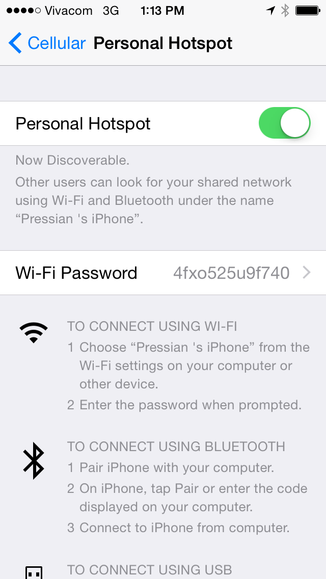 7. Xem như đã hoàn tất việc kích hoạt Personal Hotspot trong iOS 8
