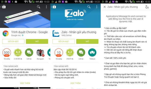 Giao diện thông tin cài đặt ứng dụng ở phiên bản cũ