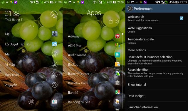 Giao diện chính trên Nokia Z Launcher Beta