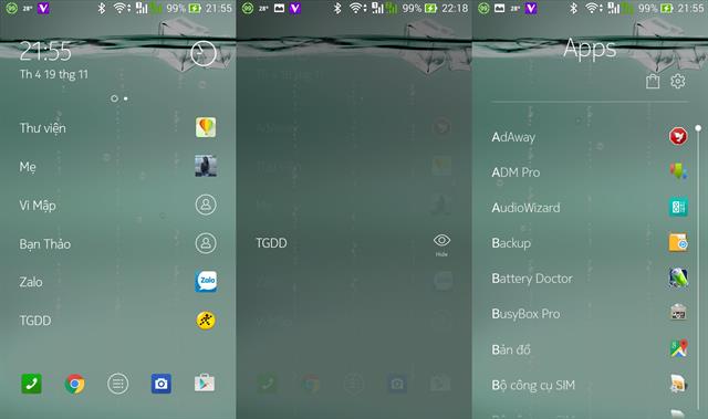 Để ẩn bất kỳ hiển thị nào đó, bạn chỉ việc chạm vào khoảng 1s để hệ thống hiển thị trùy chọn