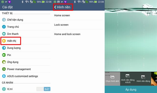 Bạn không thể tùy thích thay đổi ảnh nền ngay tại màn hình chính