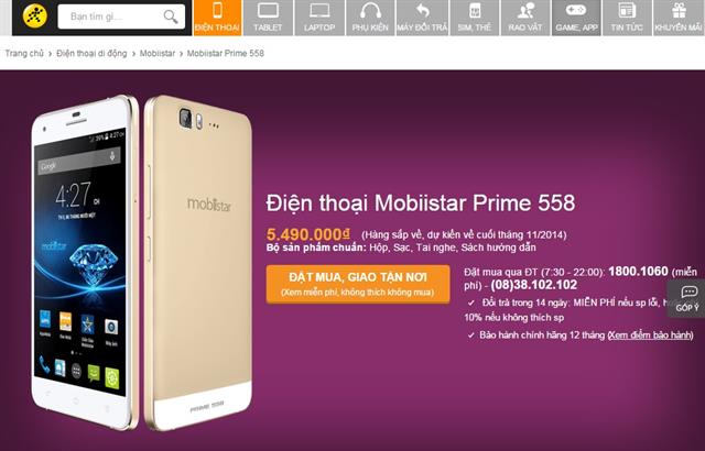 Dự kiến, Mobiistar Prime 558 sẽ được thegioididong phân phối với giá bán tham khảo khoảng 5.490.000 đồng