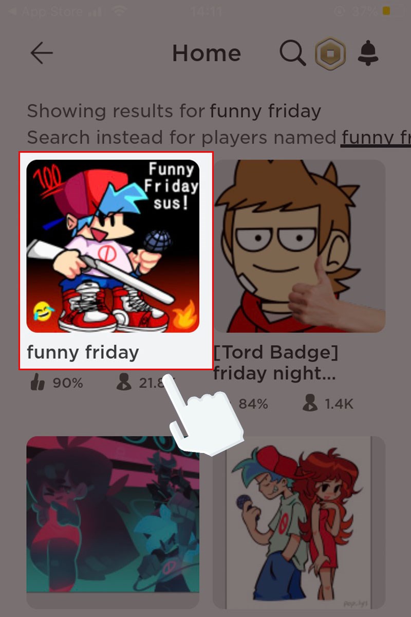 Vào Roblox tìm và chọn Funny Friday Vào Roblox tìm và chọn Funny Friday
