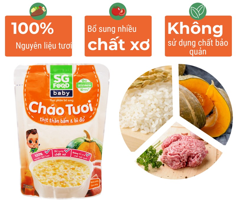 Cháo tươi SG Food thịt bằm bí đỏ