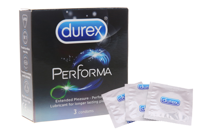 Hộp 3 cái bao cao su Durex Performa kéo dài thời gian 52mm 0