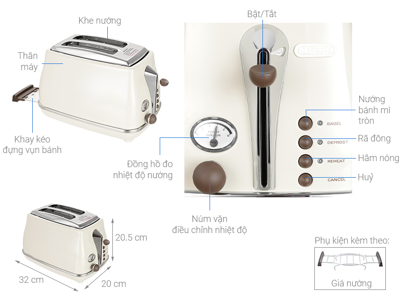Máy nướng bánh mì Delonghi CTOV2103.BG
