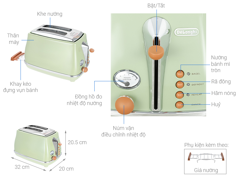 Máy nướng bánh mì Delonghi CTOV2103.GR
