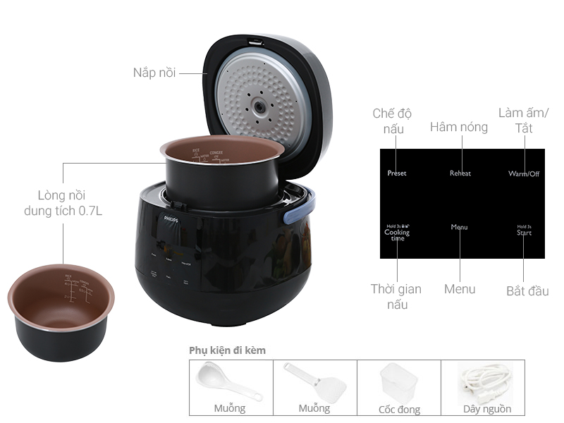 Nồi cơm điện tử đa năng Philips HD3060 0.7 lít