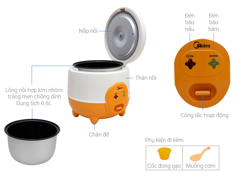Nồi cơm nắp gài Midea MR-CM06SD 0.6 lít
