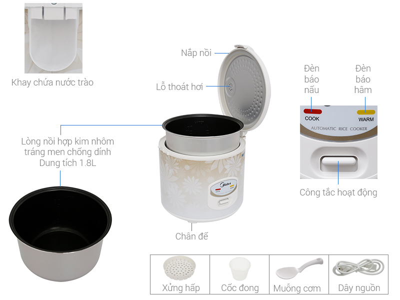 Nồi cơm nắp gài Midea MR-CM18SG 1.8 lít