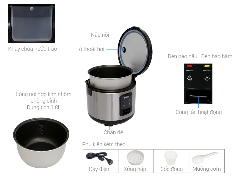 Nồi cơm nắp gài Delites NCG1804