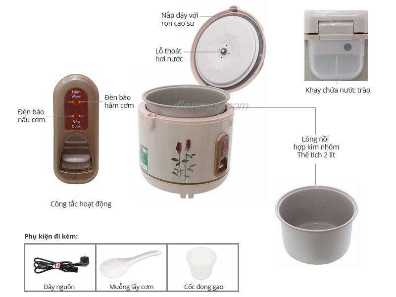 Nồi cơm điện nắp gài Happycook 2 lít HC-200