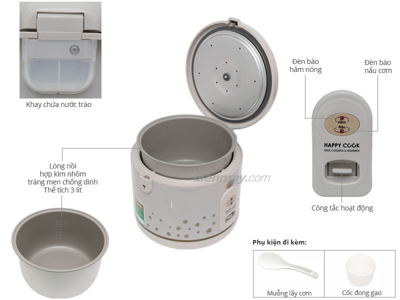 Nồi cơm điện nắp gài Happycook 3 lít HC-300