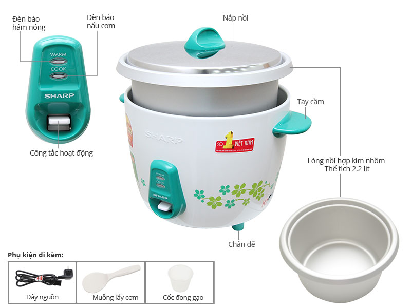 Nồi cơm điện nắp rời Sharp 2.2 lít KSH-322V