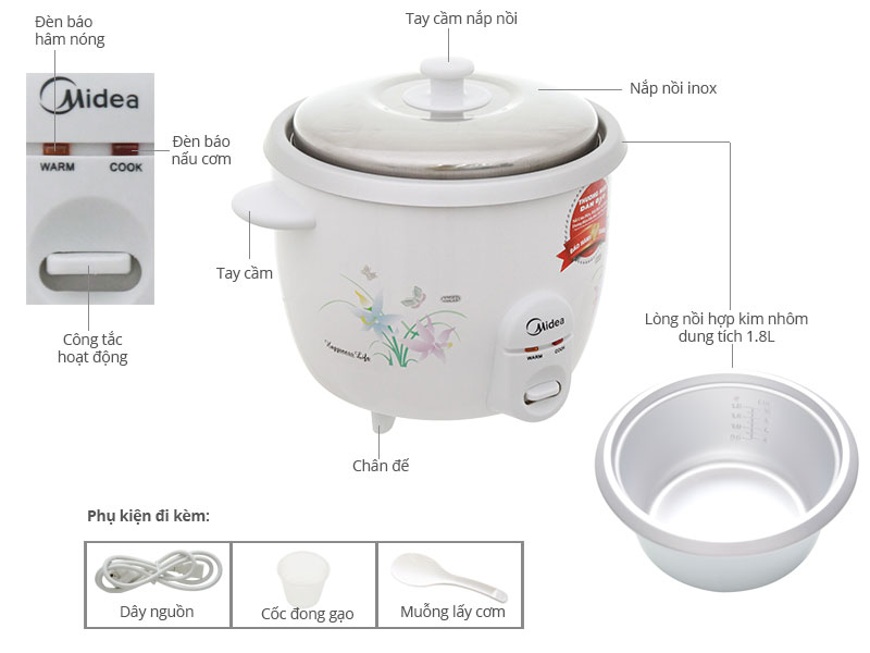 Nồi cơm điện nắp rời Midea 1.8 lít MR-GM18SA