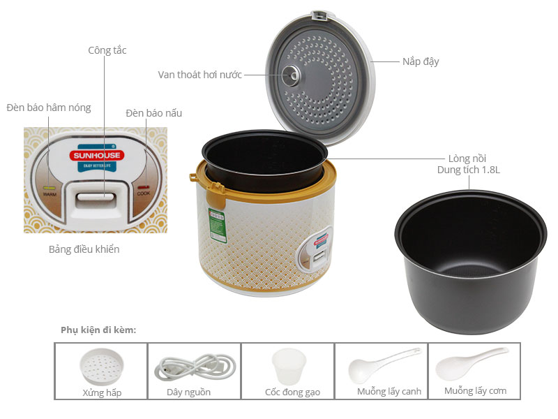 Nồi cơm điện nắp gài Sunhouse 2.8 lít SH 830