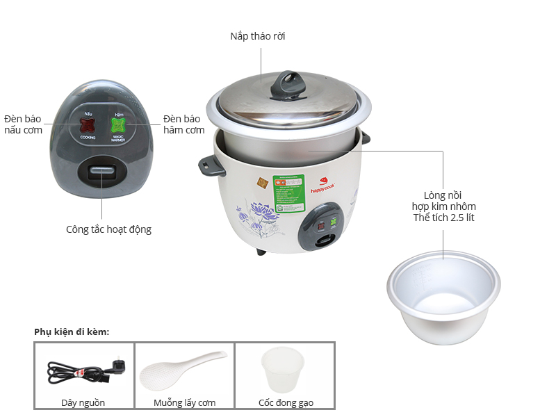 Nồi cơm điện Happycook 2.5 lít HCR-519D