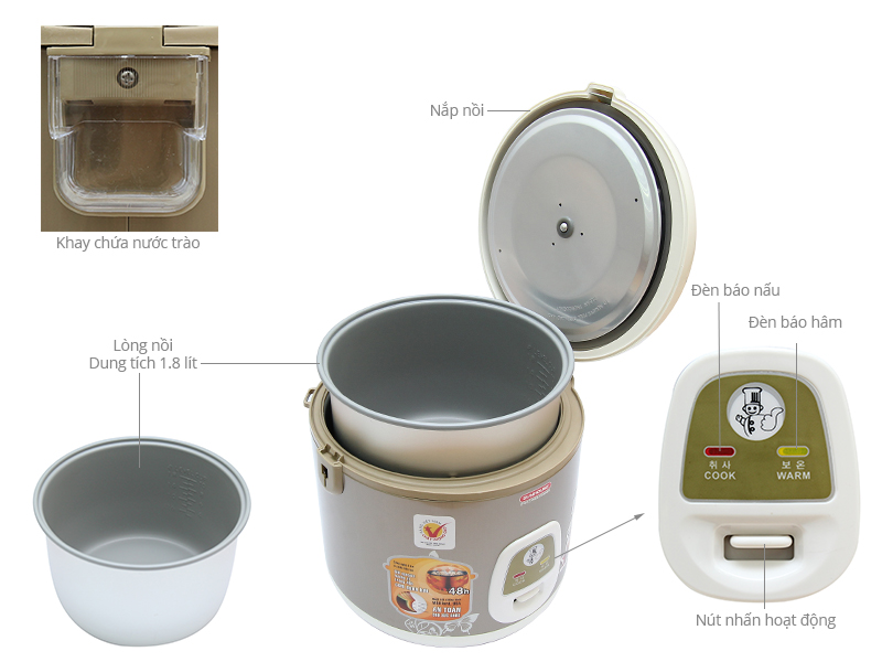 Nồi cơm điện nắp gài Sunhouse 1.8 lít SHD 8616