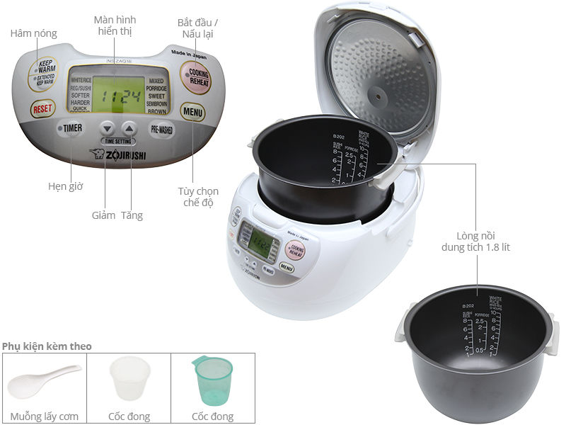 Nồi cơm điện tử Zojirushi 1.8 lít ZONC-NS-ZAQ18