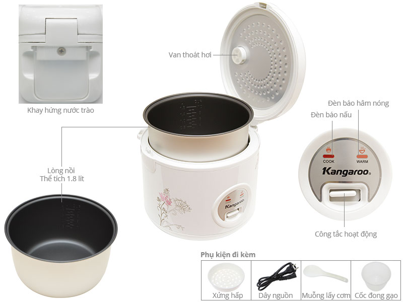 Nồi cơm nắp gài Kangaroo 1.8 lít KG378