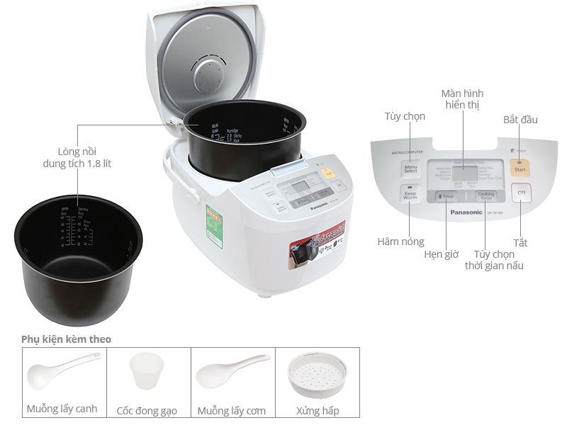 Nồi cơm điện tử Panasonic 1.8 lít SR-ZE185WRA
