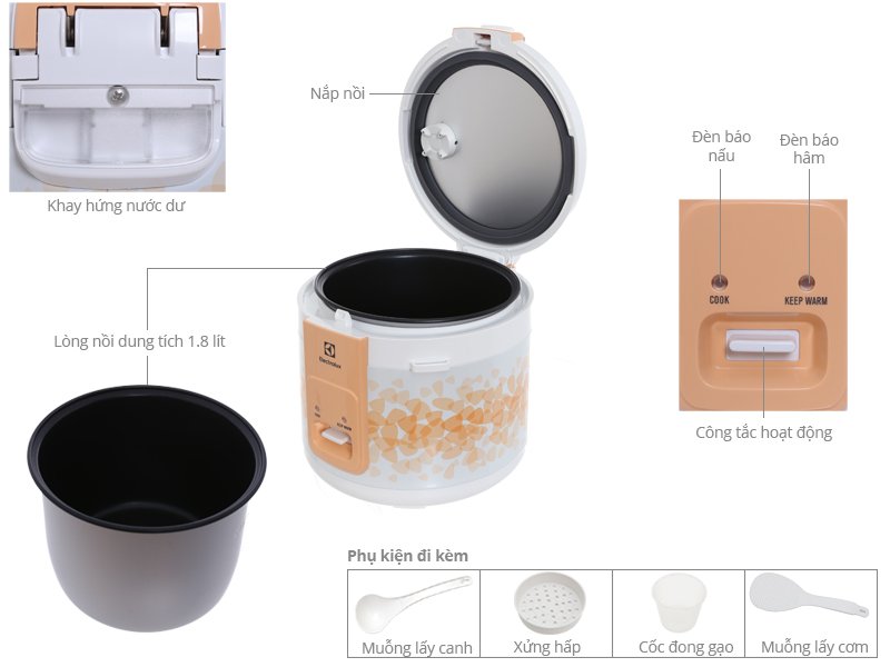 Nồi cơm điện nắp gài Electrolux 1.8 lít ERC3105