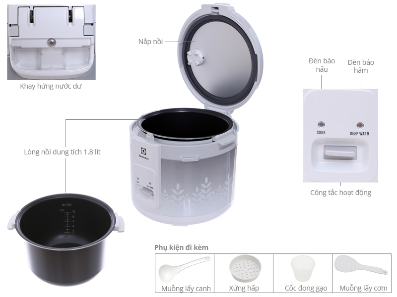 Nồi cơm điện nắp gài Electrolux 1.8 lít ERC3305