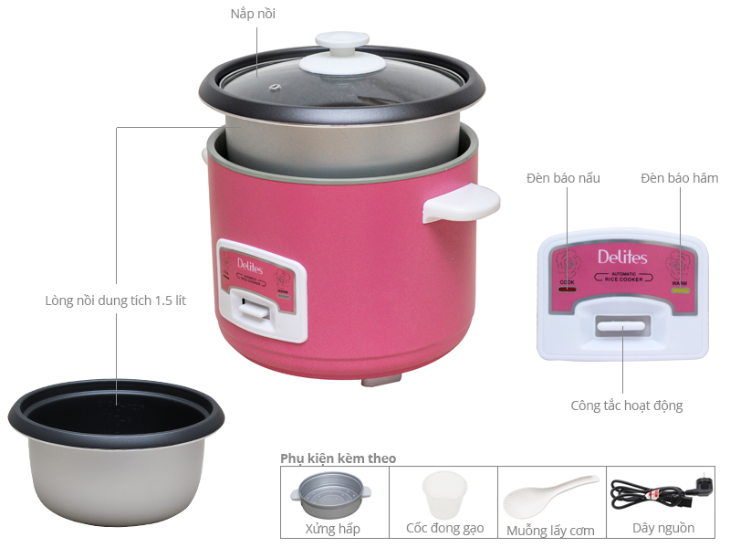 Nồi cơm điện nắp rời Delites 1.5 lít NCR1501