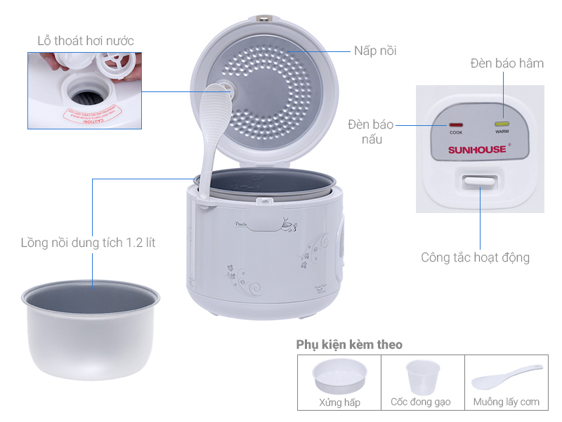 Nồi cơm nắp gài Sunhouse SHD8210 1.2 lít