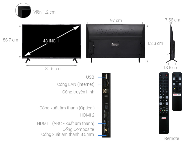 Thông số kỹ thuật Android Tivi TCL 43 inch L43S6500