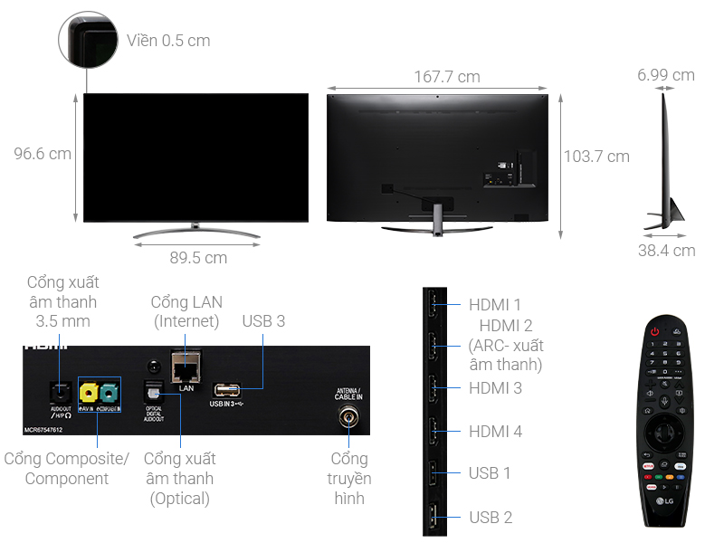 Thông số kỹ thuật Smart Tivi LG 8K 75 inch 75SM9900PTA