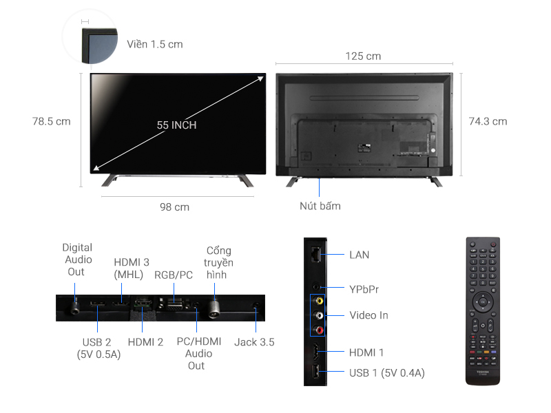 Thông số kỹ thuật Smart Tivi Toshiba 55 inch 55L5650