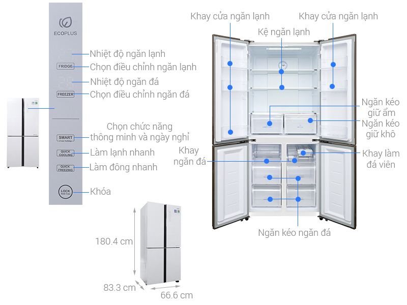 Thông số kỹ thuật Tủ lạnh Aqua Inverter 516 lít AQR-IG525AM GW