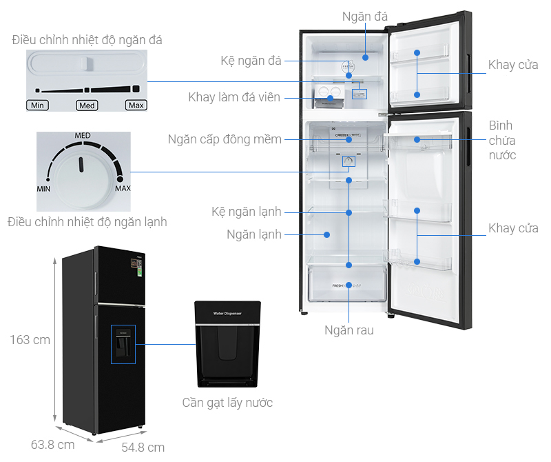 Tủ lạnh Aqua Inverter 279 lít AQR-T300FA(WFB)