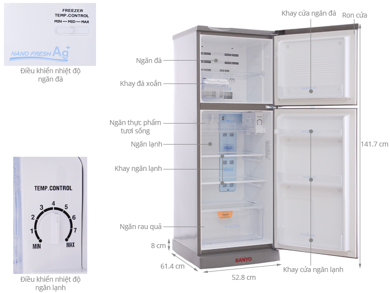 Tủ lạnh Sanyo 186 lít SR-P205PN