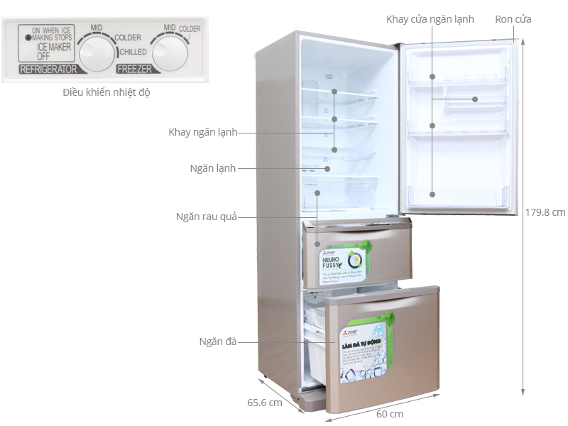 Tủ lạnh Mitsubishi Electric MR-C46G-PS 370 lít