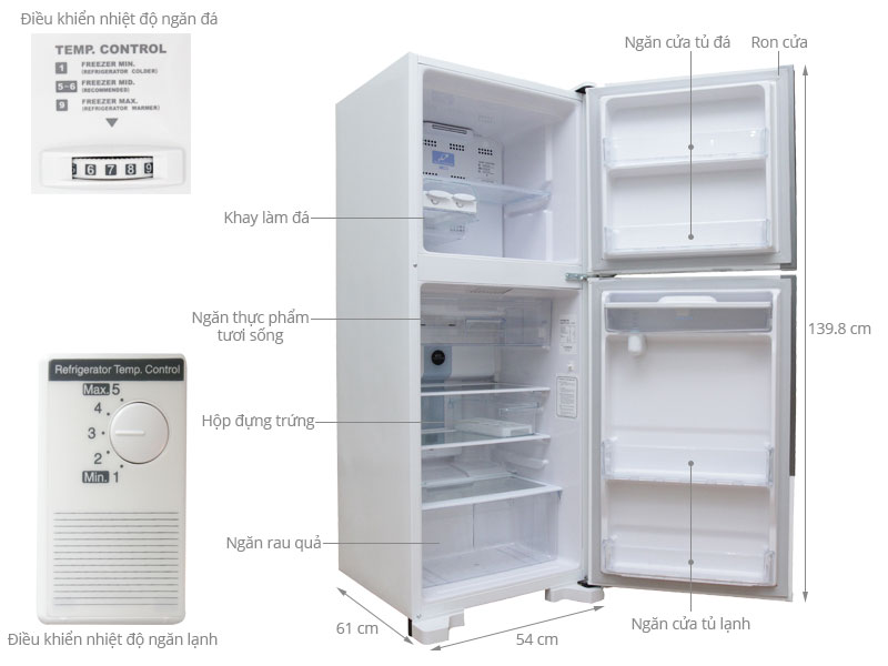 Tủ lạnh Hitachi 185 lít R-T190EG1D MWH