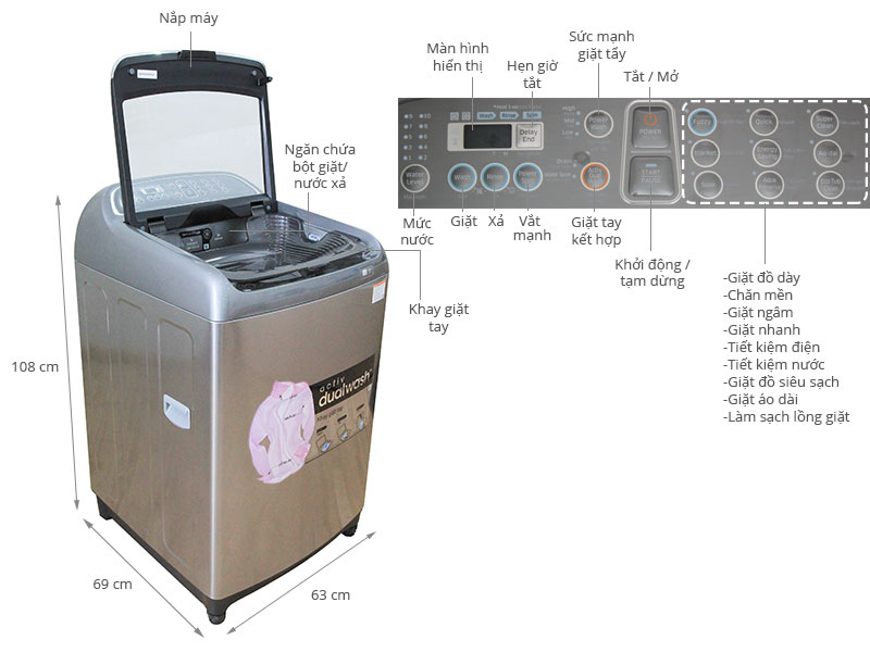 Máy giặt Samsung Inverter 14 Kg WA14J6750SP/SV