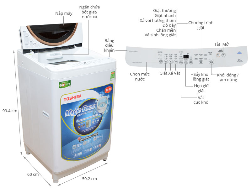 Máy giặt Toshiba 9.5 kg ME1050GV(WD)