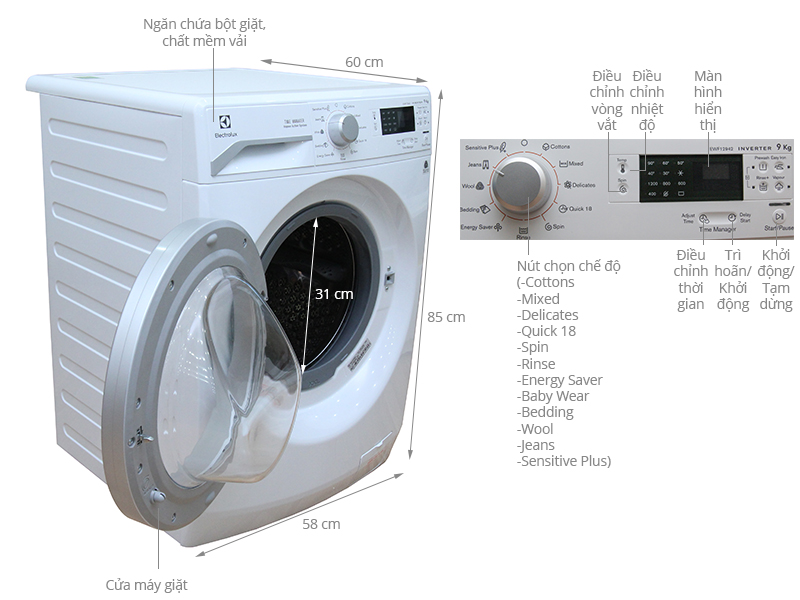 Máy giặt Electrolux 9 kg EWF12942